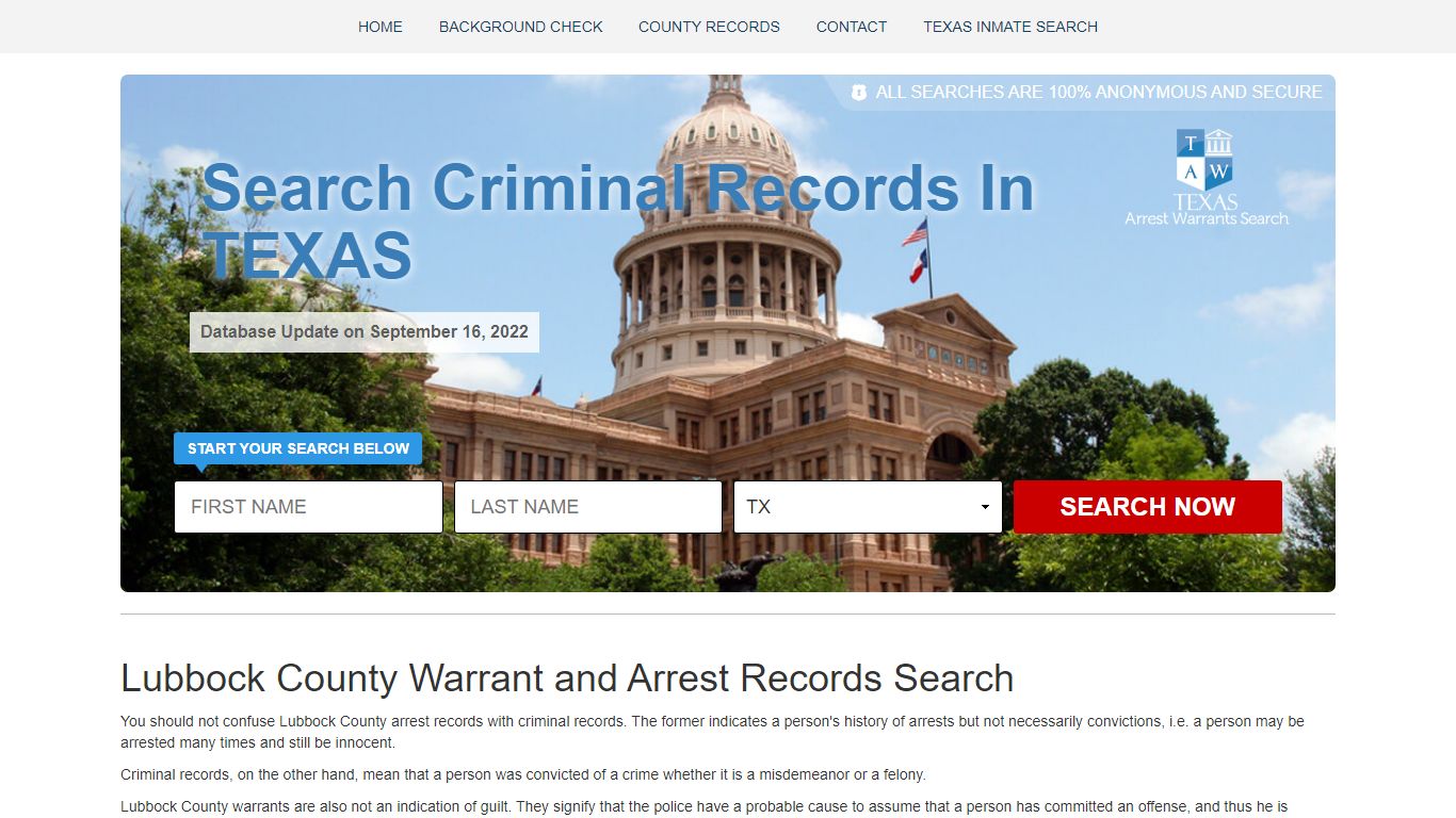 Lubbock County Warrant and Arrest Records Search